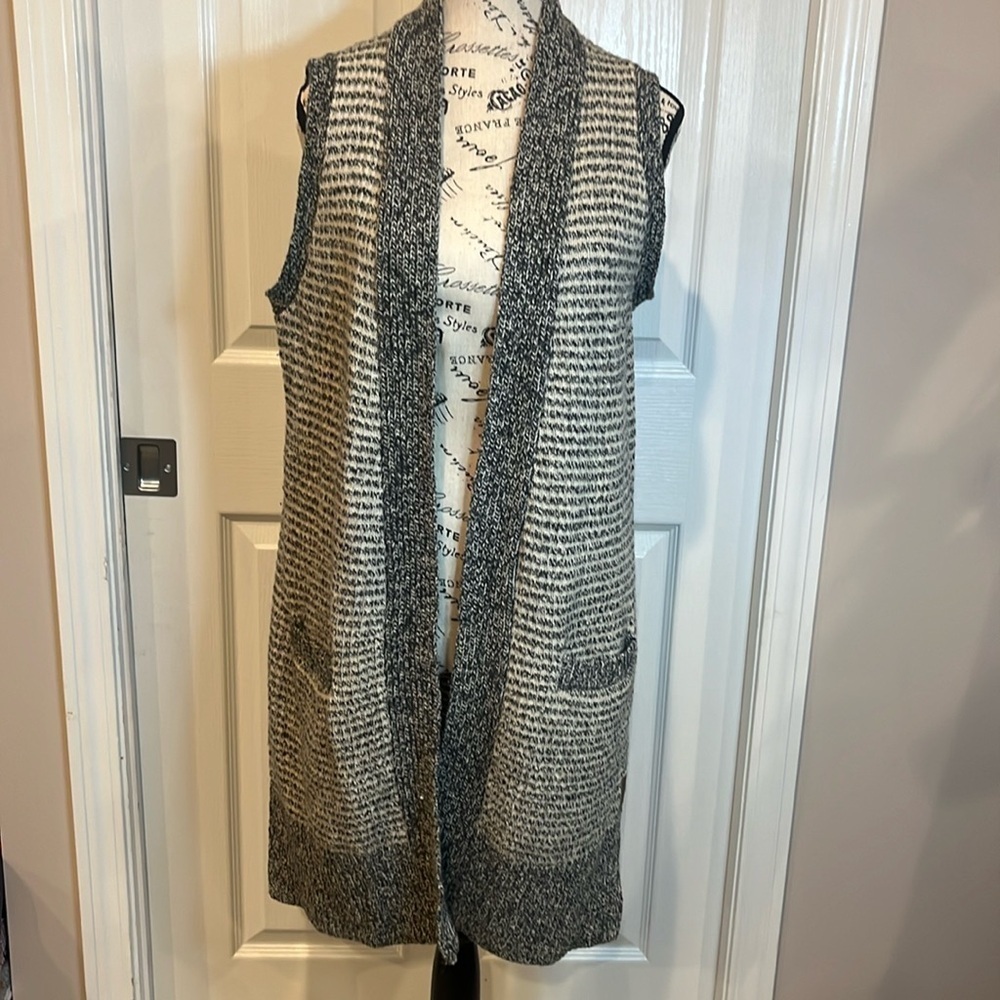 Roots Cabin wool blend long open front vest
